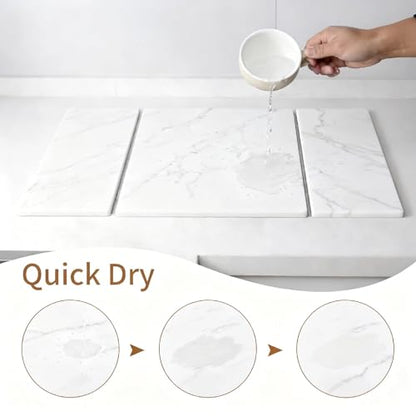 Stone Drying Mat for Kitchen Counter,Foldable (White (3-fold), 24" × 16") | Large Quick-Dry Diatomaceous Earth Dish Drying Mat with PU Non-Slip Base,for Bottles Cups Dishes - color: White (3-fold)