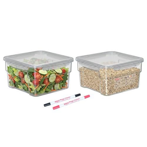 2 Pack 4 QT Airtight Commercial Food Storage Containers, Clear Food Storage Container with Built-In Labeling Area, Stackable for Coffee Beans, Sugar, Rice and Dry Goods, Shallow Model - size: 2 X 4.0(QT)-Shallow