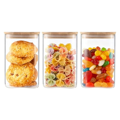 3-Pack Square Glass Containers with Bamboo Lids, 32 fl oz/720ml Airtight Canister Set, Clean Elegant Storage Jars for Candy, Coffee, Tea, Sugar, Flour, Cookies, Spices - color: square-3pcs- 32 oz