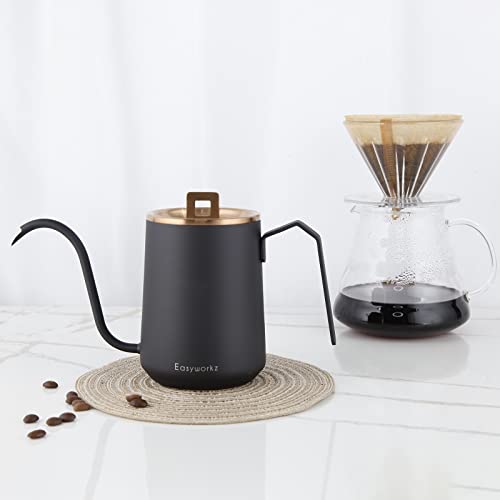 Easyworkz Gooseneck Pour Over Coffee Kettle 20 oz Stainless Steel Hand Drip Coffee Pot With Long Narrow Spout, Rose Gold Black - color: Rose Gold Black