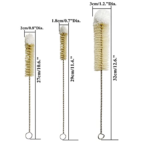 NewFerU Stainless Steel Soda Bottle Cleaning Brush Set in Natural Boar Bristle Wool Tip Long Handle, Flexible Bendable Thick Wire Cleaner for Narrow Neck Water Baby Bottles Straw Pipe Tube Flask (3) - color: 3