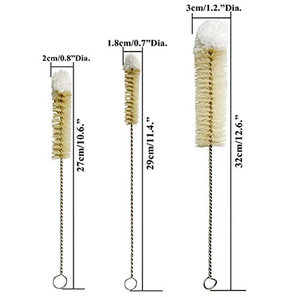 NewFerU Stainless Steel Soda Bottle Cleaning Brush Set in Natural Boar Bristle Wool Tip Long Handle, Flexible Bendable Thick Wire Cleaner for Narrow Neck Water Baby Bottles Straw Pipe Tube Flask (3) - color: 3