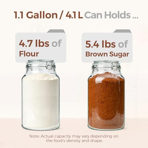 ComSaf 1.1 Gallon Glass Jars with Airtight Lids (138oz, Set of 2), 4-Inch Extra-Wide Mouth Heavy Duty Canisters for Bulk Flour, Sugar & Rice Storage, Ideal for Kombucha, Kimchi, Sauerkraut & Pickling - size: 138oz*2
