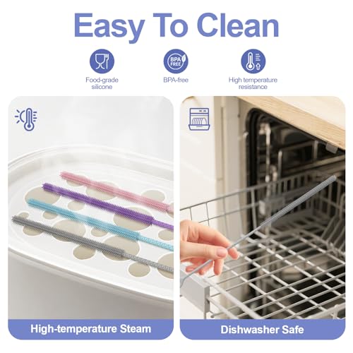 YOTIME Straw Cleaner Brush Extra Long 12.6 inch, 2Pcs Reusable Silicone Straw Brush for Sippy Cup, Water Bottle and Tubes, 6mm+9mm, Gray - color: Gray