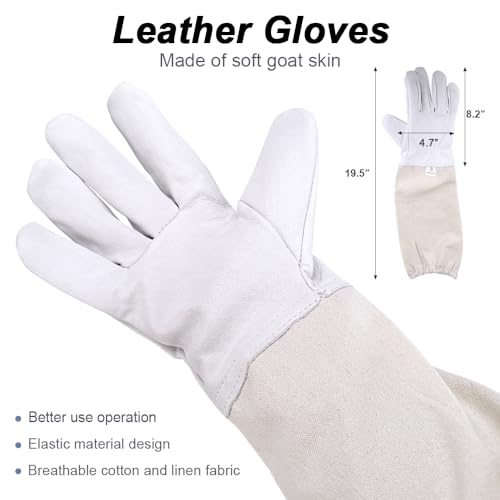Bee Suit Series,One-Piece Full Set of Clothing with Gloves,Polycotton Material is More Assured - color: White Fencing Veil, size: XL Large