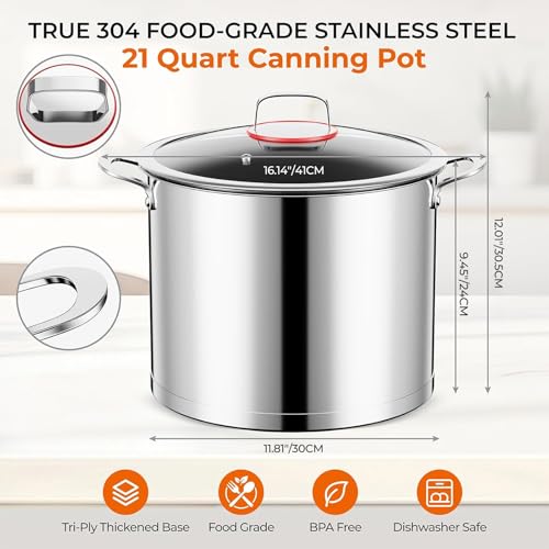 Pisol Canning Supplies Starter Kit with 21 Qt Canning Pot, Stainless Steel Canning Tool Set - Canning Rack, Wide Mouth Funnel, Pot, Lid Lifter, Tongs, Jar Wrench, Lid Lifter for Beginner, Black