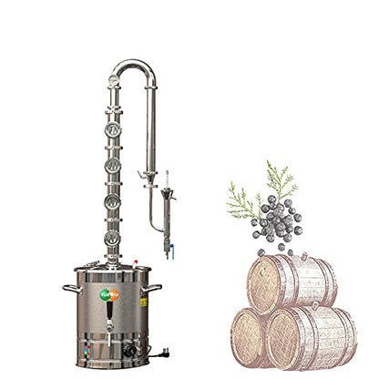 YUEWO 110V Electric 304 Stainless Steel Alcohol Distiller Flute Reflux Column Still with Sight Glasses Wine Making Kit for DIY Whisky Wine Brandy Gin - size: 20Liters/5Gal