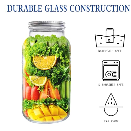 eleganttime 128 oz Mason Jars Extra Wide Mouth 2 Pack, 1 Gallon Glass Large Jars with Airtight Lid, Safe for Food Storage,Curing, Fermentation and Preservation(Not standard wide mouth)