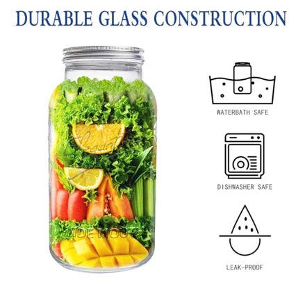 eleganttime 128 oz Mason Jars Extra Wide Mouth 2 Pack, 1 Gallon Glass Large Jars with Airtight Lid, Safe for Food Storage,Curing, Fermentation and Preservation(Not standard wide mouth)