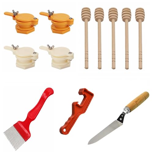 Honey Bucket Honey Extraction Tool Set,8 Tools and A Total of 19 Items，5 Gallon Honey Uncapping Tank Holder，Honey Bucket Frame Holder，Uncapping Fork Knife, Honey Gate, Honey Filter Bag