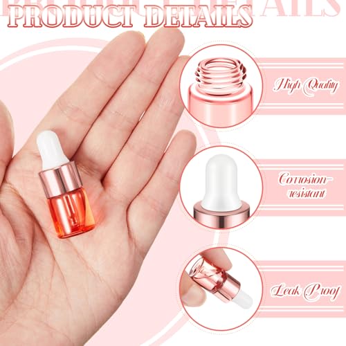 Didaey 100 Pcs 1/2/3/5/10/15 ml Mini Glass Oil Dropper Bottle Bulk, Clear Essential Small Empty Bottles Sample Containers Perfume Liquid Vials with Cap for Traveling (2 ml,Blush Pink) - color: Blush Pink, size: 2 ml