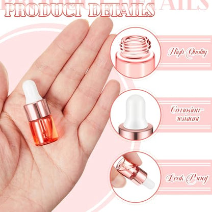 Didaey 100 Pcs 1/2/3/5/10/15 ml Mini Glass Oil Dropper Bottle Bulk, Clear Essential Small Empty Bottles Sample Containers Perfume Liquid Vials with Cap for Traveling (2 ml,Blush Pink) - color: Blush Pink, size: 2 ml