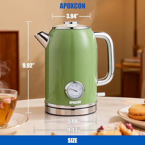 APOXCON Retro Electric Kettle with Thermometer, 1.8L Stainless Steel Tea Kettle, Fast Boiling Water Kettle with Auto Shut Off, BPA-Free, Green - color: Green