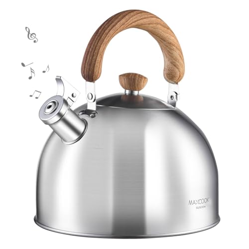 18/8 Stainless Steel Tea Kettle for Stovetop (4L / 4.23 Quart Whistling Tea Pot, Wood Handle)-Silver - size: 4.2 Quarts