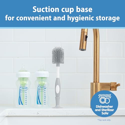 Dr. Brown's Soft Touch No Scratch Baby Bottle Cleaning Brush, Nipple Cleaner & Suction Cup Base for Easy Storage, BPA Free, Gray (Pack of 1) - style: Gray