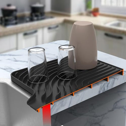 Silicone Dish Drying Mat for Kitchen Counter , Dish Drying Rack Matt with Built in Drain, 18 Inch dish Dry Mats for Kitchen Counter,Bumps up sinks Applicable (18×12inch Extra Raised, black) - color: Black, style: 18×12inch Extra Raised