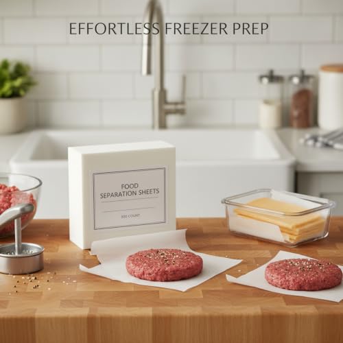 Food Separation Paper Sheets, Silicone Coated Parchment for Freezer Storage, Non-Stick Liner for Burgers Cheese and Baked Goods, Pre-Cut White Sheets, 500 Count (500-Pack) - size: 7.87 x 3.15 x 2.36 in