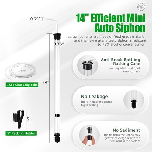 14” Auto Siphon Homebrew -3/8” Racking Cane, Wine Siphon Pump with 5.5FT Tubing & Clamp, Bottling Wand, Airlock for Fermenting with Stoppers & Grommets, Siphoning Kit for Wine Making Homebrew - color: Black