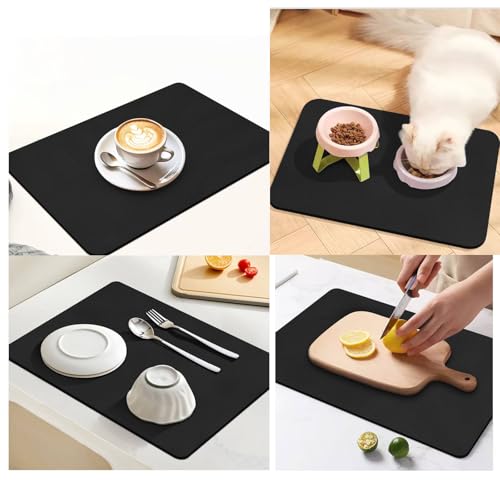 Dish Drying Mat for Kitchen Counter,Drying Mat for Dish Rack,Absorbent Hide Stain Rubber Mat,Coffee Mat, Kitchen Counter Mat (Black, 12"x19") - size: 12" x 19"