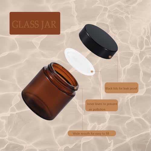 3 Pack 4 oz Amber Small Glass Jars with Airtight Lids, Lotion Containers, Cosmetic Containers, Little Travel Jars for Creams with Black Mini Spoon & Black Labels Included - color: Amber, size: 3