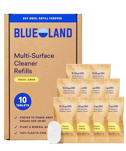 BLUELAND Multi-surface Cleaner, 10 Refill Tablets, Fresh Lemon Scent, All-Purpose, Eco-Friendly Cleaning Supplies, 10 x 24 Fl oz - style: 10 Tablets