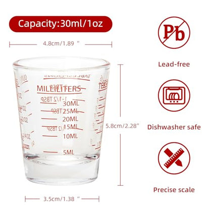 GLASKEY 2 Pack Shot Glasses Measuring Cup,Espresso Shot Glass with 4 Kind of Scale (OZ/ML/TSP/TBSP),Dishwasher Safe,Perfect for Coffee,Cocktails and Kitchen Use (Red) - color: 2 Pack-Red