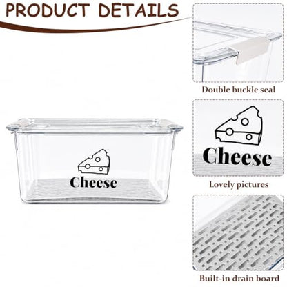 Cheese Container Airtight with Draining Basket Cream Cheese Sliced Cheeses Box with Lid Saver for Fridge Cheeses Keeper Cream Block Shredded Storage Box Saver (Clear) - color: Clear
