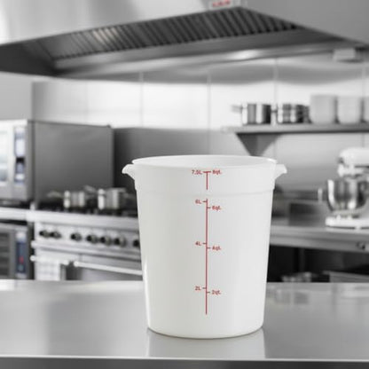 TrueCraftware- 8 Quart White Round Food Storage Container Polypropylene- Commercial Reusable Food Container Canister with Measurement Markings for Meal Prep Pantry Kitchen - size: 8 Quart