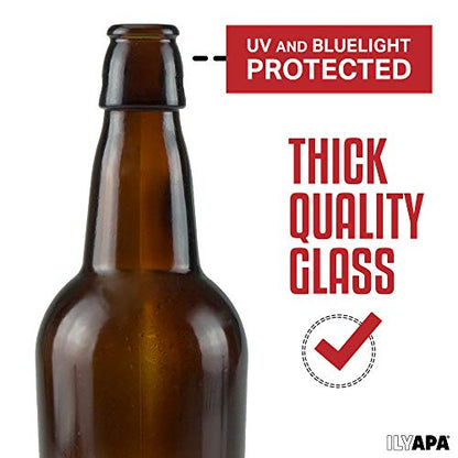 Ilyapa 16oz Amber Glass Beer Bottles for Home Brewing - 6 Pack with Airtight Rubber Seal Flip Caps - size: 6 pack