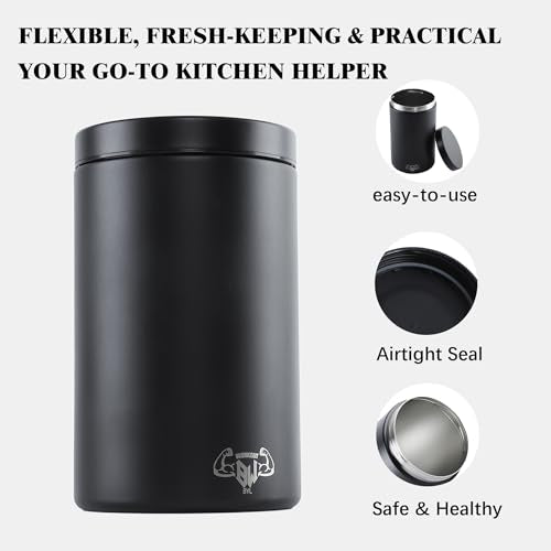 3-Piece Stainless Steel Food Canisters Set (27/47/84oz) | Airtight Metal Kitchen Storage Containers with Screw Lids | Stackable Jars for Coffee, Flour, Sugar & Protein Powder - color: Black