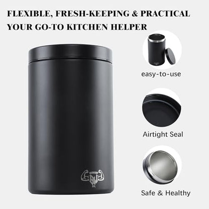 3-Piece Stainless Steel Food Canisters Set (27/47/84oz) | Airtight Metal Kitchen Storage Containers with Screw Lids | Stackable Jars for Coffee, Flour, Sugar & Protein Powder - color: Black