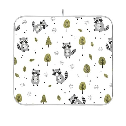 Raccoons Tree White Dish Drying Mat for Kitchen Counter Super Absorbent Draining Mat with Non-slip Backed Drainer Mat for Dish Cups Bowl Bottles Countertops Sinks Draining Racks