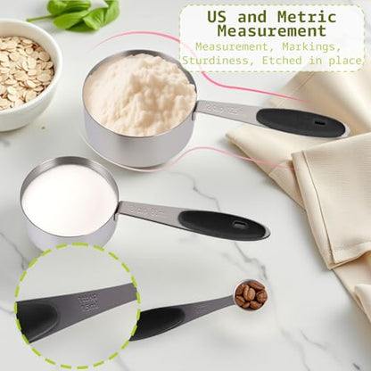Inmorven 10pcs Measuring Cups and Spoons Set, Nesting Kitchen Stainless Steel Measuring Set for Baking Cooking Dry Liquid Ingredients Upgraded Thickness Handle-Black - color: Stainless Steel+Black