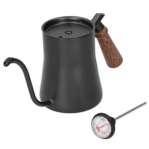 Coffee Drip Kettle 650ml Ergonomic Handle Stainless Steel Design with Thermometer for Home Baristas (650ml black)