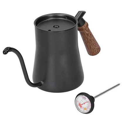 Coffee Drip Kettle 650ml Ergonomic Handle Stainless Steel Design with Thermometer for Home Baristas (650ml black)