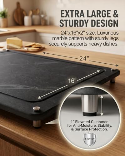 Large Stone Drying Mat for Kitchen Counter - 24”*16” Marble Veining Quick Drying Fast Absorbent Drying Mat, Natural Diatomaceous Earth Dish Drying Mat - size: 24" x 16"