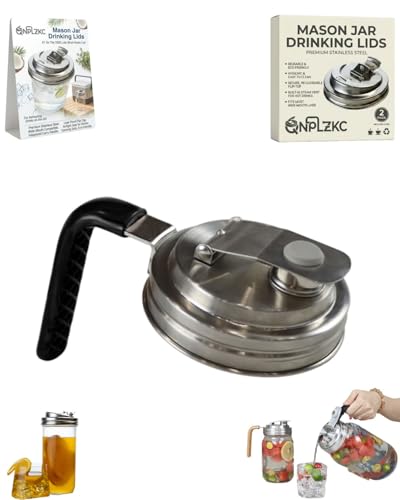 Metal Mason Jar Drinking Lids with Handle Wide Mouth Stainless Steel Glass Canning Supplies Superb Canning Lid Anticracking Leak Proof Seal Flip Cap Cover Airtight Accessories for Drink - color: #3 70mm