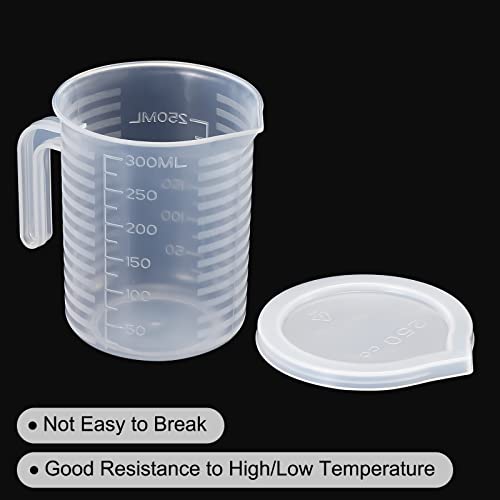 PATIKIL Graduated Beaker, 250ml PP Plastic Liquid Measuring Cup Double Sided Graduations with Handle Lid and Spout for Lab Kitchen Home - size: 250ml