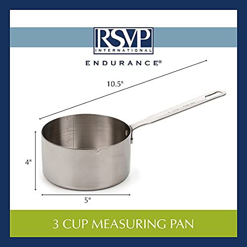 RSVP International Endurance Stainless Steel Measuring Pan Scoop, 3 Cups | Dry or Liquid | Baking or Cooking | Ideal for Melting Butter, Chocolate, Heating Soup | Dishwasher Safe - size: 3 Cups