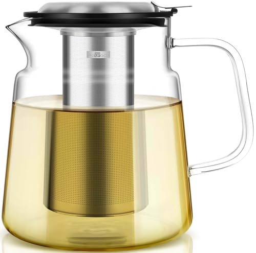 Aquach 57oz Glass Tea Pot with Infuser, Stovetop Safe Borosilicate Teapot | Dishwasher Safe, Plastic-free, Daily Sharing Size, Precise Loose Leaf Filter, Easy-clean - size: 57 fluid ounces without Thermometer