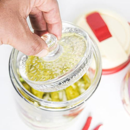 Fermentation Weights for Large Wide Mouth Gallon Mason Pickling Canning Jars (Over 3.5 Inches), Fermenting Weigh Easy Grip With Grooved Handles Wavy Grain Dot for Brewing Fermented Foods, Pack of 2 - color: Clear-3.5"-Pack of 2