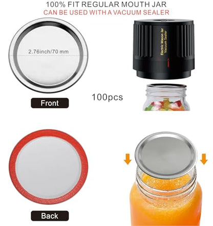100Pcs Canning Lids Regular Mouth, Premium Mason Jar Lids for Ball, Kerr Jars - Food Grade Material, 100% Fit & Airtight for Regular Mouth Mason Jars (2.76inch/70mm) - size: 2.76inch/70mm