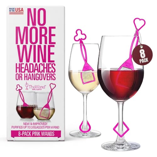 PureWine The Wand Wine Purifier - Red & White Wine Filters for Histamines & Sulfites, Sulfite Remover Sticks, Helps Allergies & Headaches, Gift Accessories for Women & Men - 8 Wands, Pink - color: Pink (8 Pack)
