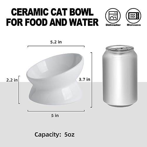 Elevated Ceramic Cat Bowl, 15° Tilted Raised Food & Water Dishes, Anti-Vomiting & Neck Protection Pet Feeder for Kittens, Small Dogs (5.2", White, 1pc Set) - color: White, size: 5Inch-1pc