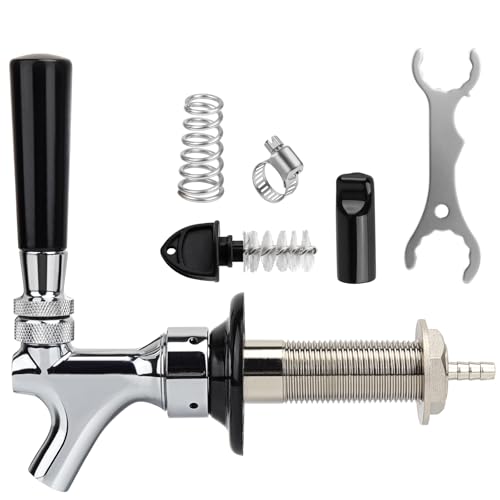 FERRODAY New 3-1/8 inch Shank, Stainless Steel Core Draft Beer Faucet, Chrome Plated Beer Tap, No-Rust No-Leak Beer Tap Faucet, 1/4 Barb Keg Tap Faucet Kegerator Faucet Parts for Homebrew - size: 3-1/8 inch Shank