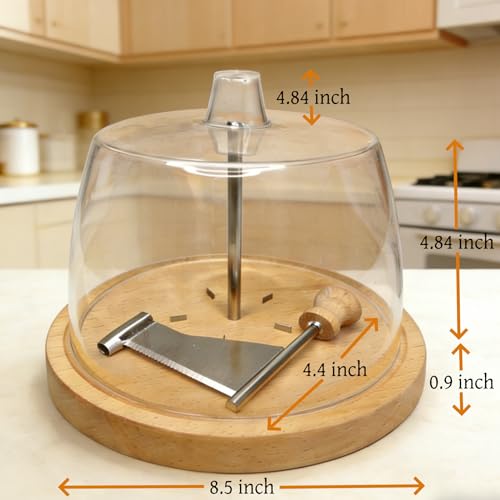 Cheese Curler Wheel, Professional Cheese Slicer Cheese Cutter, Rotary Cheese Grater for i.a. Tête de Moine & Chocolate, Stainless Steel Girolle Cheese Shaver with Sharp Blade&Solid Wood Base(with Lid) - size: with lid