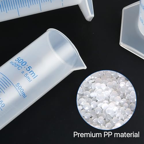 4팩 500ml 플라스틱 눈금 실린더, 붓는 가 있는 투명 측정 실린더 세트, 과학 프로젝트, 실험실 용품용 양면 제작 플라스틱 실험실 테스트 튜브