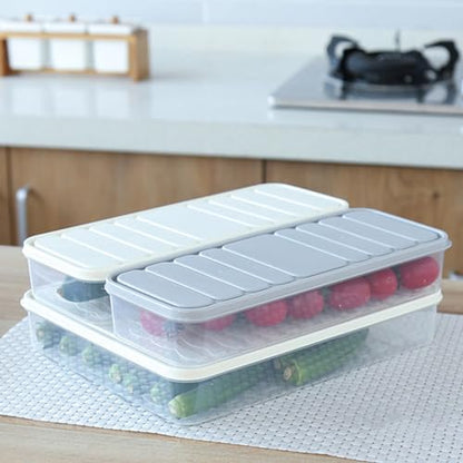 Plastic Airtight Dumpling Storage Box with Lid - Multiuse Cookie & Kimchi Container for Freezer/Refrigerator, Space-Saving White Rectangular Design