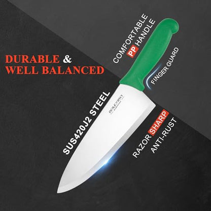 8 inch Japanese High Carbon Stainless Steel Chef Knife Set, Professional Extra Sharp Wide Cook Knife with Non-slip Ergonomic Handle, for Kitchen Home Restaurant - color: Green