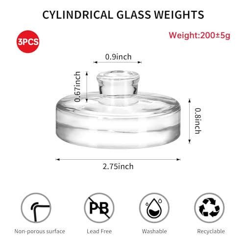 3Pcs Fermentation Glass Weights for Wide Mouth Jars - Pickle Bottles with Sealing Lids for Efficient Fermenting - Durable, Transparent Fermenting Lids and Weights for Sauerkraut, (C Cylinder) - size: C Cylinder